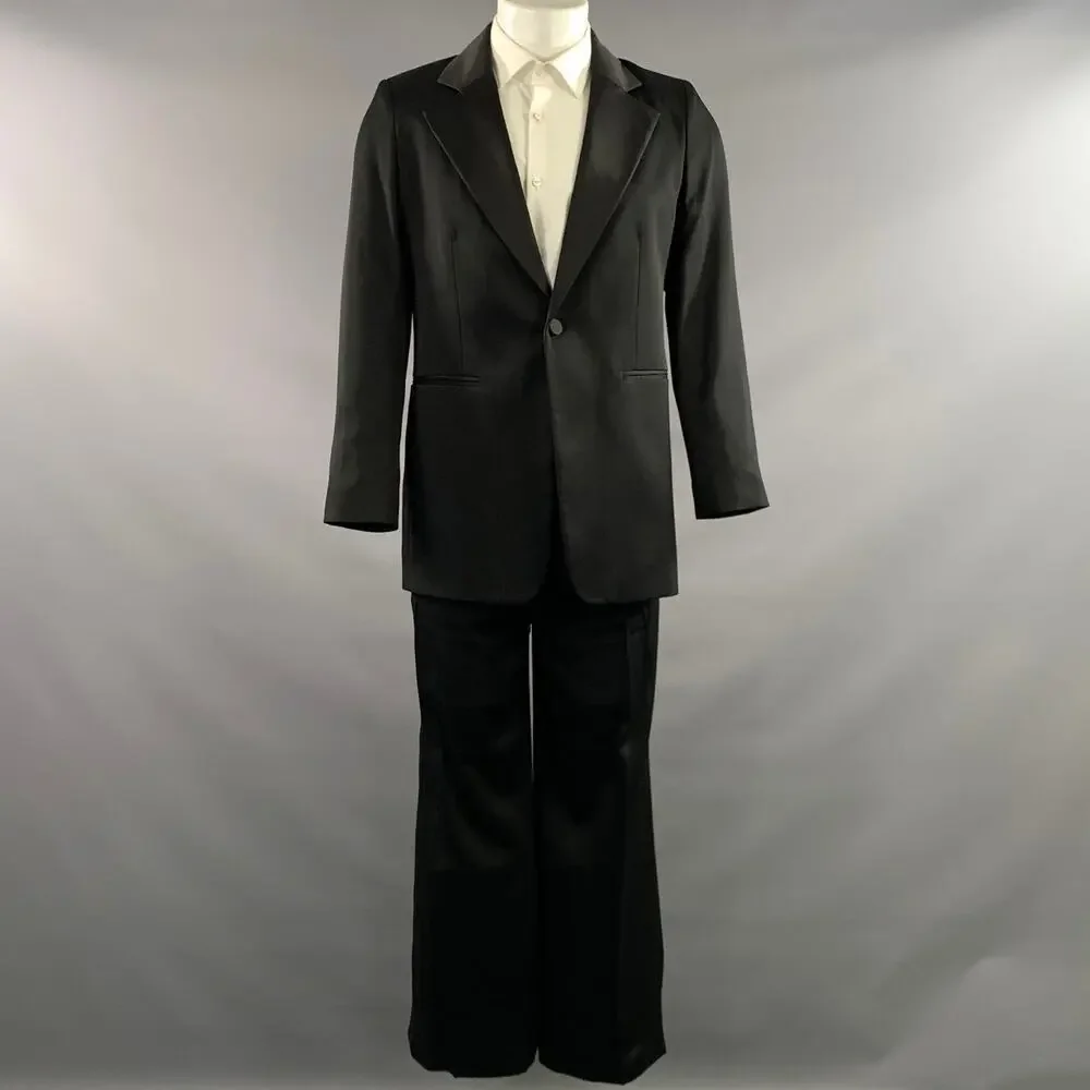 JOSEPH Chest Size 42 Black Solid Viscose Blend Notch Lapel 34 30 Tuxedo